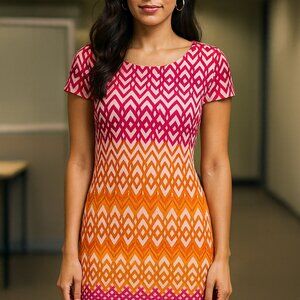 Jessica Howard Womens Multicolor Geo Print Cap Sleeve Stretch Shift Dress Size S